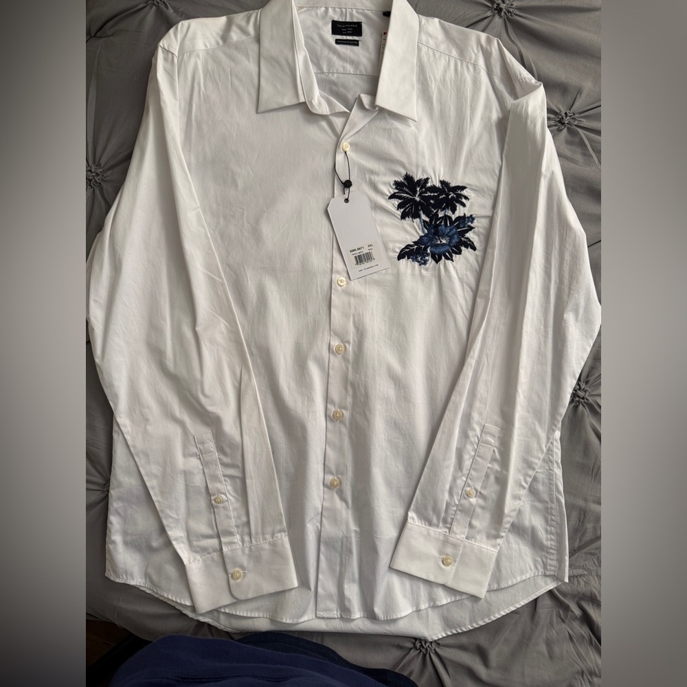 7 Diamonds White Shirt with Blue Palm Embroidery